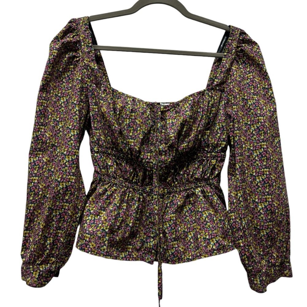 J. Crew Liberty Square Neck cinched waist busy Izzy print floral blouse top, 4